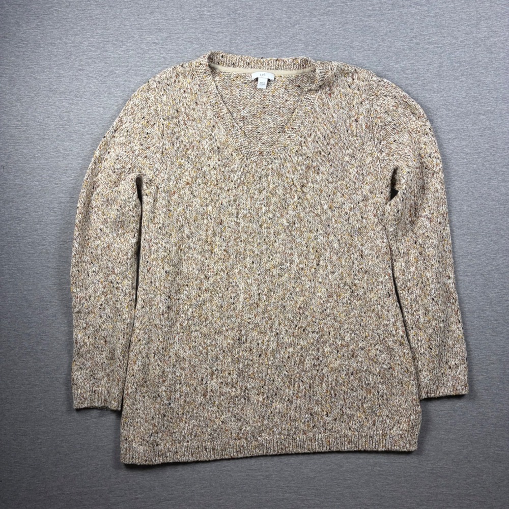 J.Jill Sweater Women's Small Tan Speckled V-Neck Knit Fall Thanksgiving